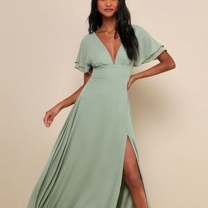 Lulu's Sage Green Flowing Maxi Dress